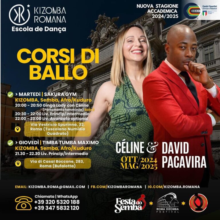 ROMA - DAVID PACAVIRA & CELINE – Corso di Kizomba, Corso di Semba, Corso di Afrohouse 2024-2025